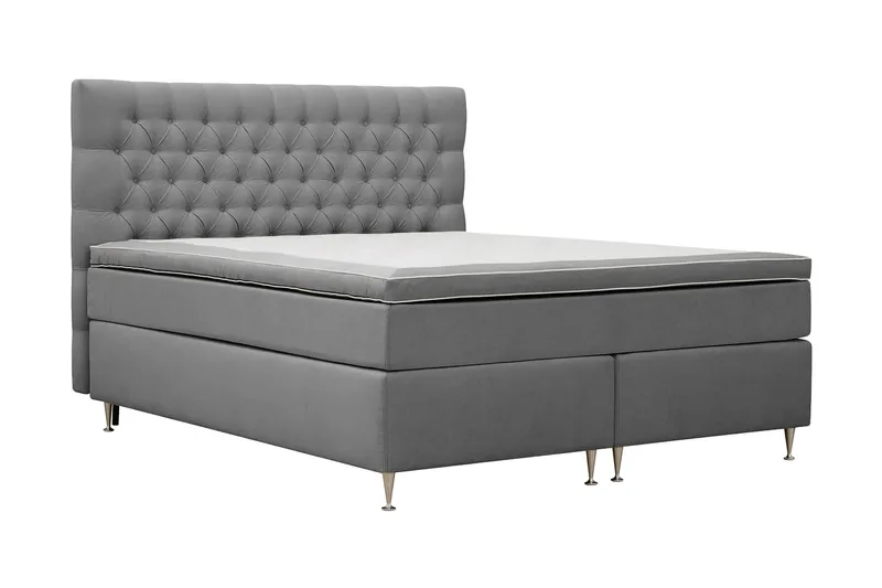 HVILA Lyx Komplett Sängpaket 160x200 cm Kontinentalsäng med knappad sänggavel i sammet - Ljusgrå / Sammet - Products - Möbler - Säng - Kontinentalsäng