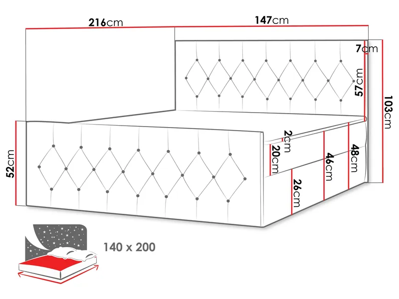 Jitendra Sängpaket Kontinentalsäng 140x200 cm med Förvaring - Röd - Products - Möbler - Säng - Komplett sängpaket