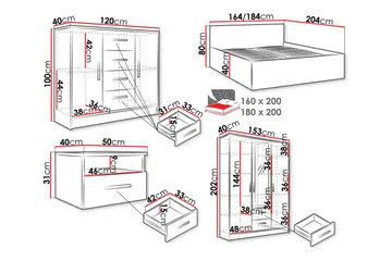 Kintore Möbelset För Sovrum - Vit - Products - Möbler - Säng - Möbelset för sovrum
