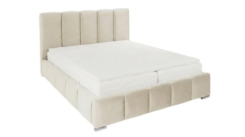Cleaton Sängram 160x200 cm med Förvaring HVILA Pocketresårmadrass och Bäddmadrass i Polysterskum Vändbar Sommar & Vintersida och Tvättbar klädsel, Beige/Vit