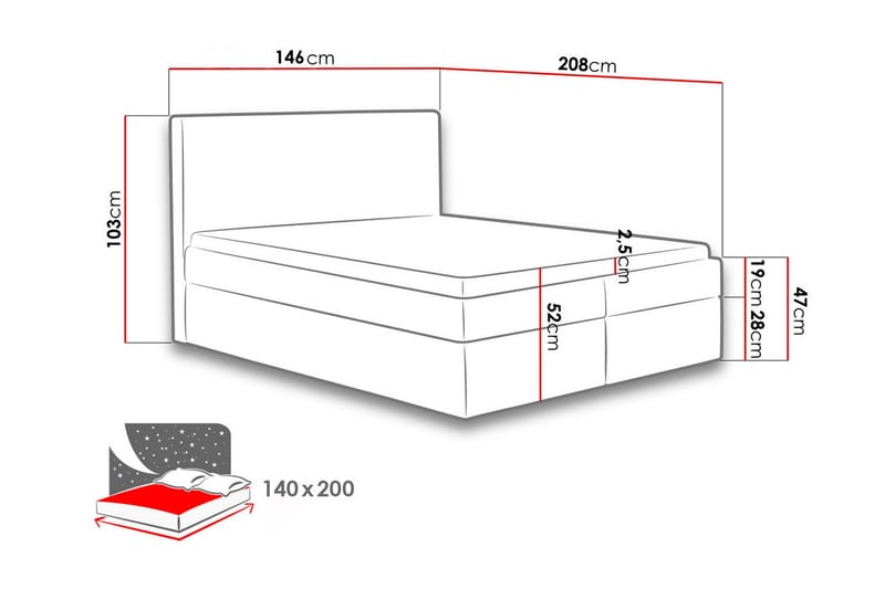 Laargard Kontinentalsäng medFörvaring 140x200 - Rosa - Products - Möbler - Säng - Säng med förvaring
