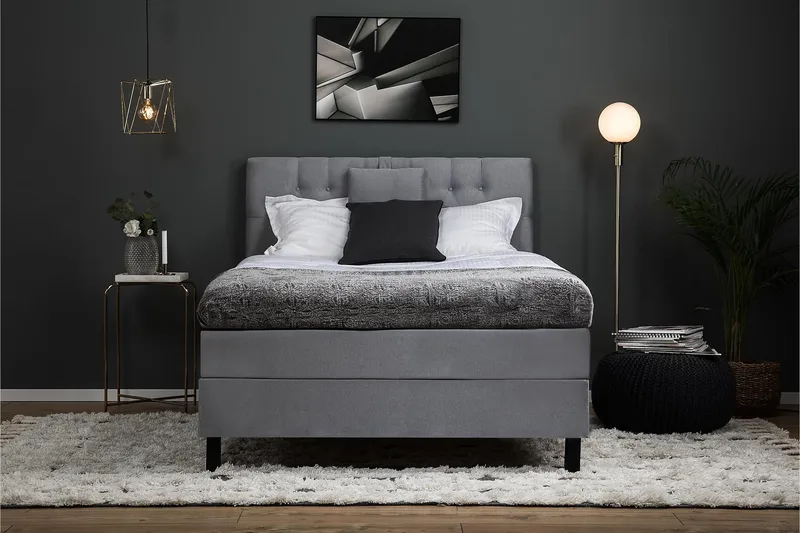 Lucky Komplett Sängpaket 120x200 Skum Slät Sänggavel  Nac - Nackkudde Liten Mellangrå - Products - Möbler - Säng - Enkelsäng