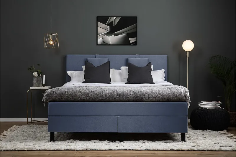 Lucky Komplett Sängpaket 160x200 Skum Slät Sänggavel - Nackkudde Liten Mörkblå - Products - Möbler - Säng - Kontinentalsäng