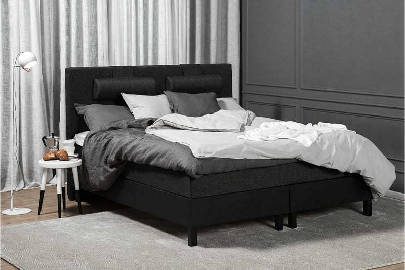 Lucky Komplett Sängpaket 180x200 Latex Slät - Nackkudde Liten Svart/Grå/PU - Products - Möbler - Säng - Kontinentalsäng