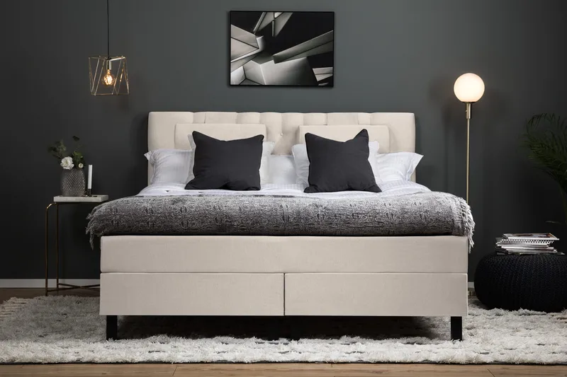 Lucky Komplett Sängpaket 180x200 Memory Slät Sänggavel - Beige - Products - Möbler - Säng - Kontinentalsäng