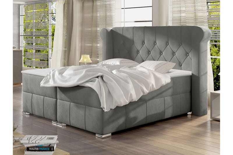 Lyckorna Kontinentalsäng 160x200 cm LED-belysning - Grå - Products - Möbler - Säng - Säng med förvaring