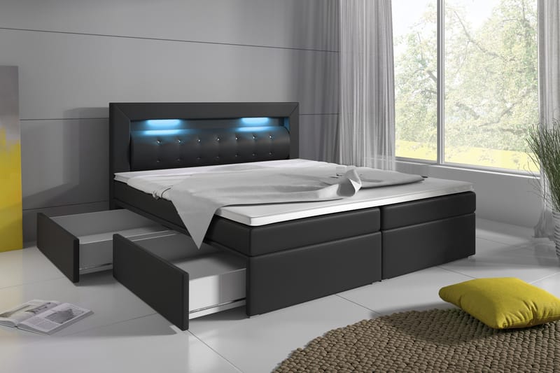 Modena Sängpaket 140x200 medFörvaring LED-belysning - Svart - Products - Möbler - Säng - Säng med förvaring