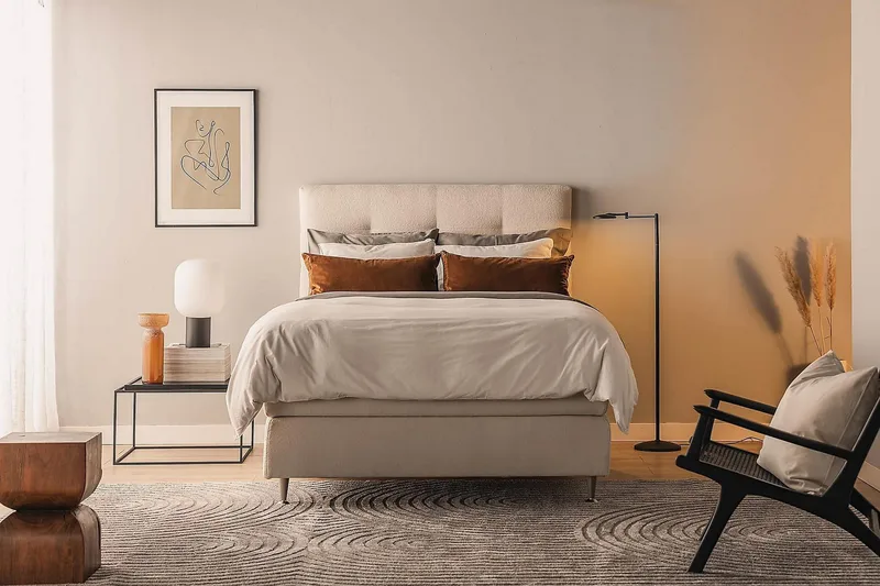 Oslo Lyx Sängpaket Boucle 140x200 Knappad gavel - Ljusbeige - Products - Möbler - Säng - Kontinentalsäng