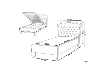Säng med förvaring Metz - Grå, Silver/Sammet, 90x200 cm - Products - Möbler - Säng - Säng med förvaring