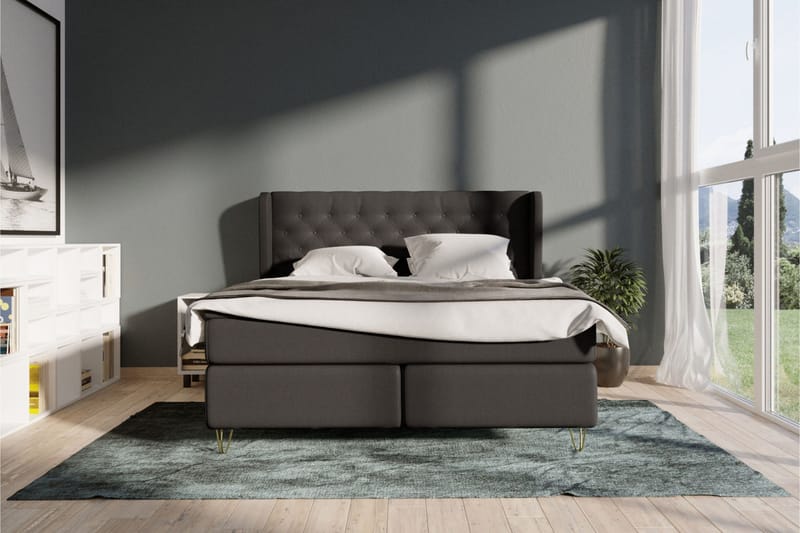 Select No 4 Komplett Sängpaket 140x200 Fast - Mörkgrå/Metall V-form - Products - Möbler - Säng - Kontinentalsäng