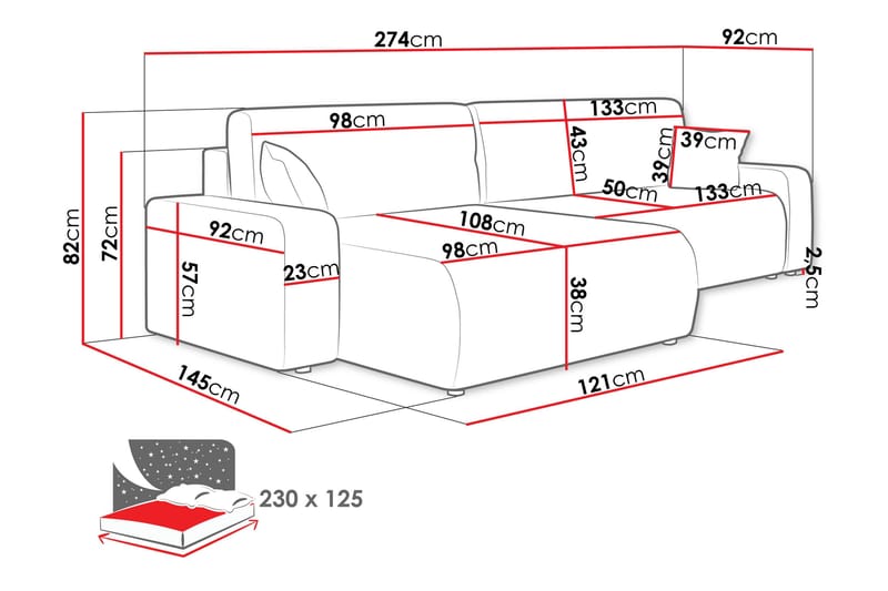 Barile Bäddsoffa med Divan 3-sits i Plysch - Grå - Products - Möbler - Soffa - Bäddsoffa - Bäddsoffa divan