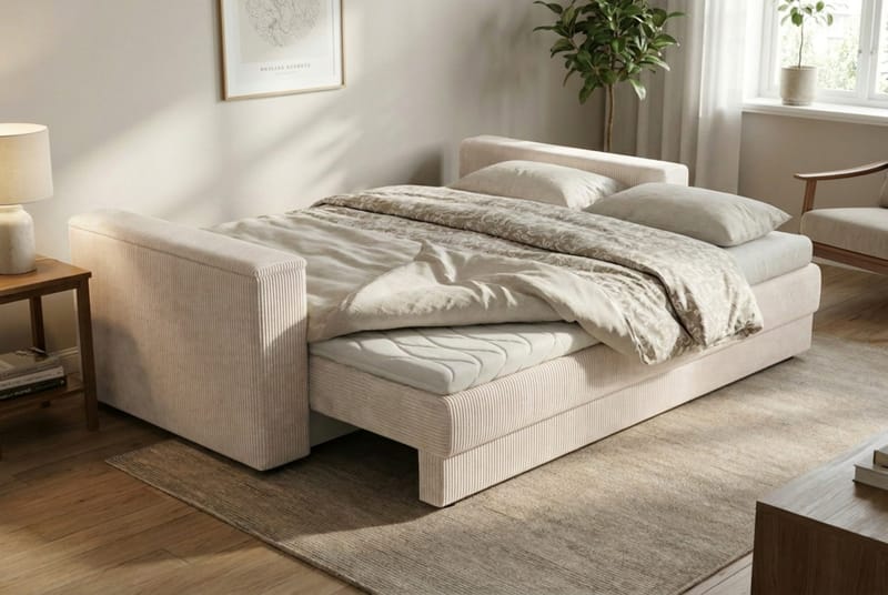 Bergen Extra djup 3-sits Bäddsoffa med Bäddmadrass i Memoryskum och Tvättbar klädsel - Beige - Products - Möbler - Soffa - Bäddsoffa - 3 sits bäddsoffa