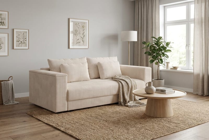 Bergen Extra djup 3-sits Bäddsoffa med Bäddmadrass i Memoryskum och Tvättbar klädsel - Beige - Products - Möbler - Soffa - Bäddsoffa - 3 sits bäddsoffa