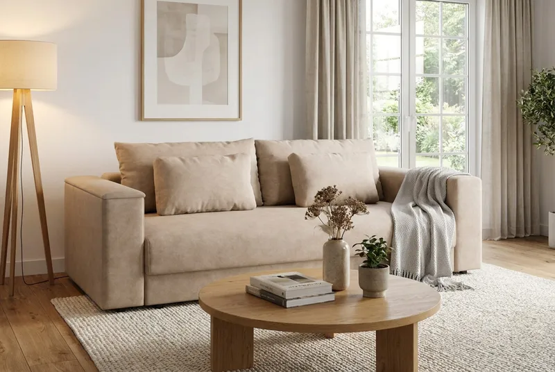 Bergen Extra djup 3-sits Bäddsoffa med Bäddmadrass i Polyesterskum och Tvättbar klädsel - Beige - Products - Möbler - Soffa - Bäddsoffa - 3 sits bäddsoffa