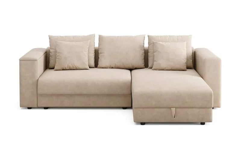 Bergen Extra djup 3-sits Bäddsoffa med Divan och Bäddmadrass i Latex och Tvättbar klädsel, Beige Tyg