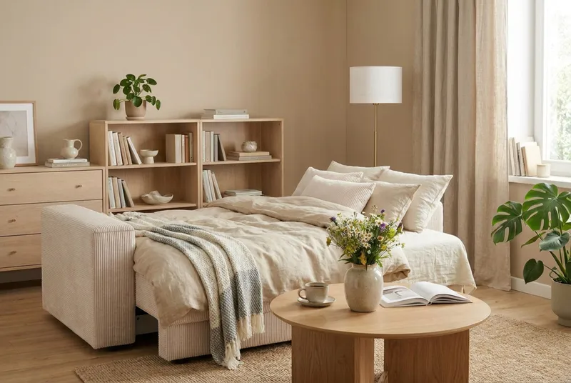 Bergen Extra Djup 3-sits Bäddsoffa med förvaring i manchester - Beige - Products - Möbler - Soffa - Bäddsoffa - 3 sits bäddsoffa
