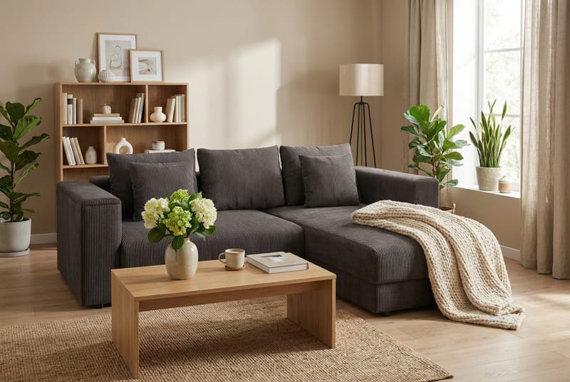 Bergen Extra Djup 3-sits Bäddsoffa med vändbar divan och förvaring i manchester - Taupe - Products - Möbler - Soffa - Bäddsoffa - Bäddsoffa divan