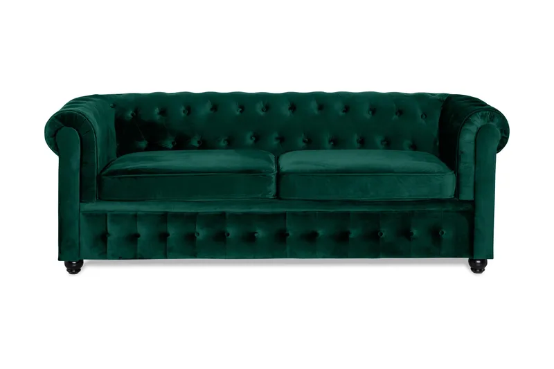 Chesterfield Lyx 3-sits Framåtbäddad bäddsoffa i sammet - Grön - Products - Möbler - Soffa - Bäddsoffa - 3 sits bäddsoffa
