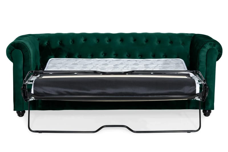 Chesterfield Lyx 3-sits Framåtbäddad Bäddsoffa med HVILA Bäddmadrass 140x200 cm Polyesterskum Vändbar Sommar & Vintersida och Tvättbar klädsel - Grön/Vit - Products - Möbler - Soffa - Bäddsoffa - 3 sits bäddsoffa