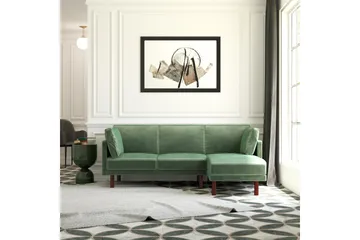 Clair 3-sits Bäddsoffa med Schäslong Ställbar Sammet/Grön/Tr - Dorel Home - Products - Möbler - Soffa - Bäddsoffa - Bäddsoffa längsbäddad