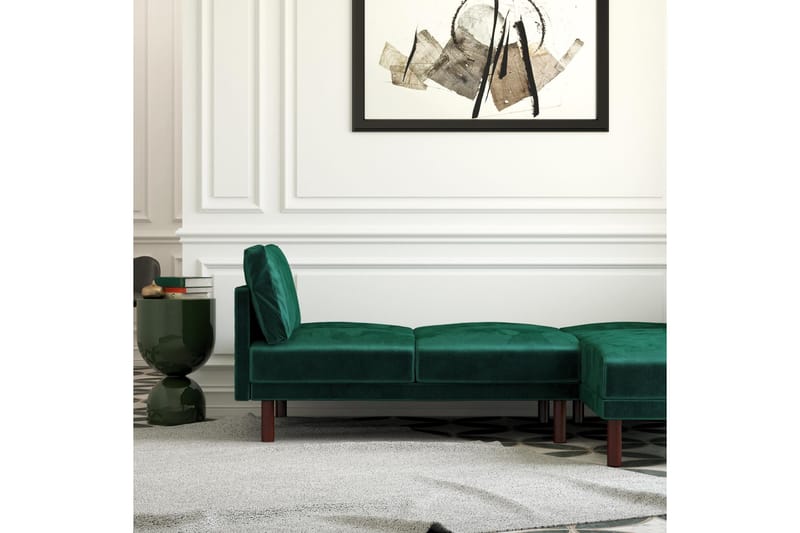 Clair 3-sits Bäddsoffa med Schäslong Ställbar Sammet/Grön/Tr - Dorel Home - Products - Möbler - Soffa - Bäddsoffa - Bäddsoffa längsbäddad