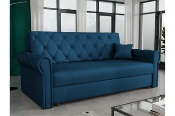 Denegal 2-sits liten bäddsoffa i Plysch - Blå - Products - Möbler - Soffa - Bäddsoffa - 2 sits bäddsoffa