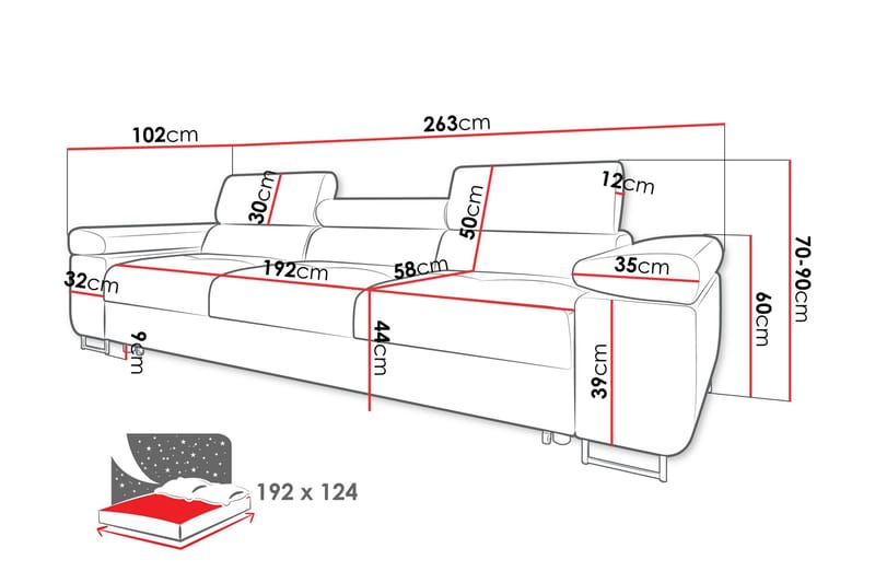 Gabina Bäddsoffa 3-sits i Plysch - Grå - Products - Möbler - Soffa - Bäddsoffa - 3 sits bäddsoffa