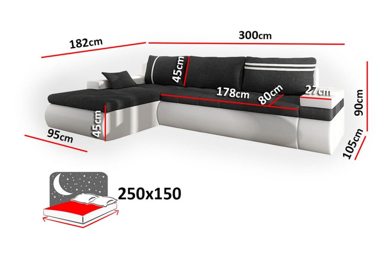 Lavona Divanbäddsoffa Vänster - Svart/Grå - Products - Möbler - Soffa - Bäddsoffa - Bäddsoffa divan