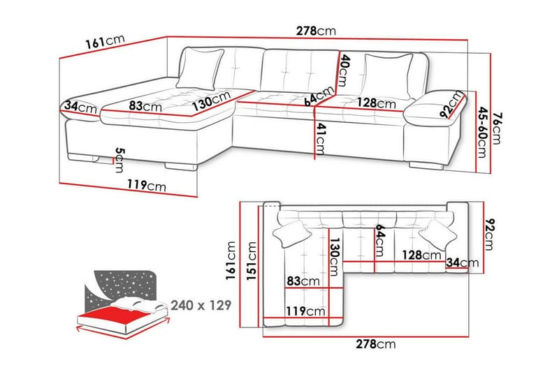 Lomux 3-sits Hörnbäddsoffa Beige/Light beige - Products - Möbler - Soffa - Bäddsoffa - Bäddsoffa divan