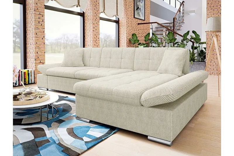 Lomux 3-sits Hörnbäddsoffa Beige/Light beige - Products - Möbler - Soffa - Bäddsoffa - Bäddsoffa divan