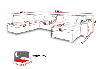 Niko U-Bäddsoffa 350x205x76 cm Divan Höger - Vit/Grå - Products - Möbler - Soffa - Bäddsoffa - Bäddsoffa längsbäddad