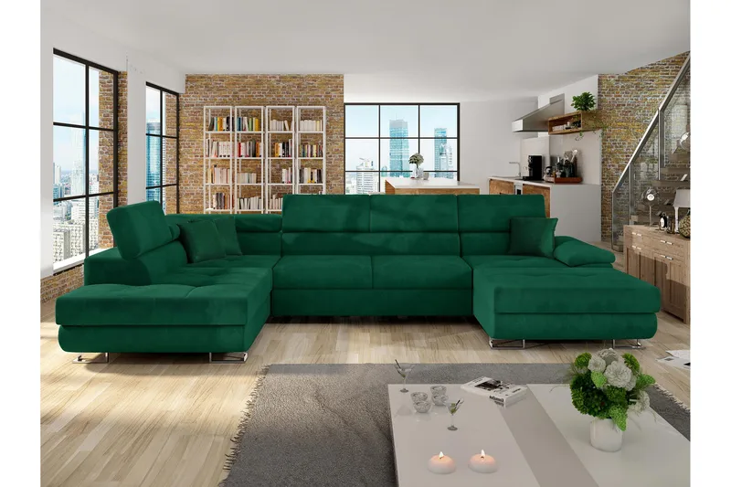 Reginia Bäddsoffa m. Divan och Schäslong 4-sits - Grön - Products - Möbler - Soffa - Bäddsoffa - Bäddsoffa divan