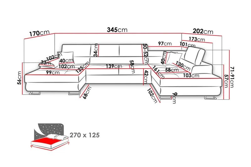 Reginia Bäddsoffa m. Divan och Schäslong Förvaring 4-sits - Grå - Products - Möbler - Soffa - Bäddsoffa - Bäddsoffa divan