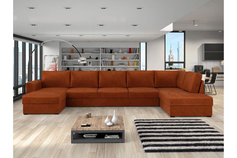 Taberk Bäddsoffa med Divan och Schäslong 5-sits i Chenille - Orange - Products - Möbler - Soffa - Bäddsoffa - Bäddsoffa divan