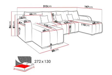 Zulueta 8-sits Bäddsoffa Höger - Brun - Products - Möbler - Soffa - Bäddsoffa - U bäddsoffa