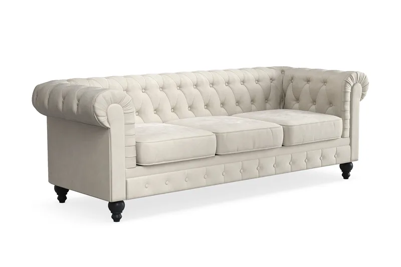 Chesterfield Lyx 3 sits Sammetssoffa- Djup soffa - Beige / Vit / Ljus - Products - Möbler - Soffa - Chesterfield soffa