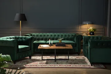 Chesterfield Lyx 3 sits Sammetssoffa - Djup soffa - Grön - Products - Möbler - Soffa - Chesterfield soffa