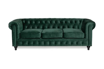 Chesterfield Lyx 3 sits Sammetssoffa - Djup soffa, Grön