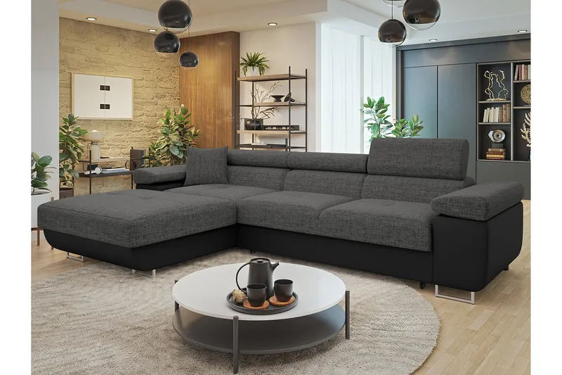 Gabina Soffa med Divan 3-sits - Grå/Svart - Products - Möbler - Soffa - Divansoffa & schäslongsoffa - 3 sits soffa med divan