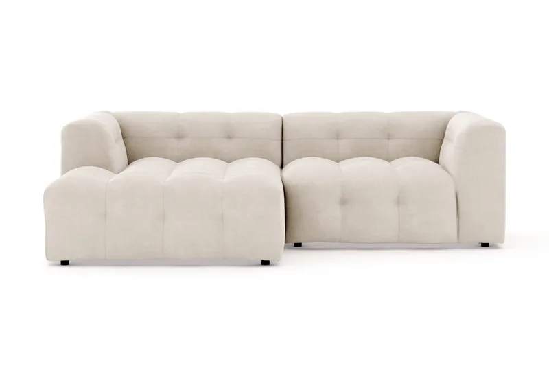 Puffy 3-sits bubblig soffa med divan vänster, Beige