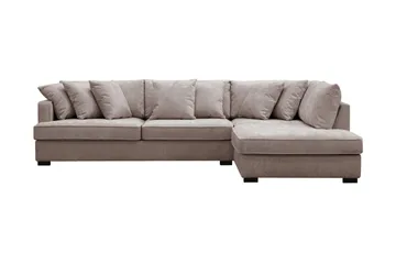 Rossita 4-sits Högervänd L-formad Djup Schäslongsoffa i Chenille, Grå / Brun