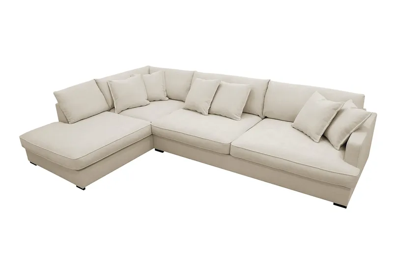 Rossita Lyx 4-sits Vänstervänd L-formad Extra Djup Schäslongsoffa i Tyg - Beige Tyg - Products - Möbler - Soffa - Divansoffa & schäslongsoffa - 4 sits soffa med divan