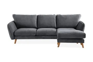 Trend Lyx 3-sits Högervänd L-formad Divansoffa i Tyg, Mörkgrå