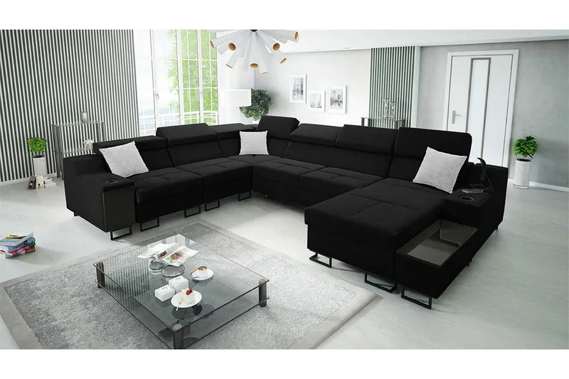 Galbally 5-sits Hörnsoffa Black - Products - Möbler - Soffa - Sammetssoffa