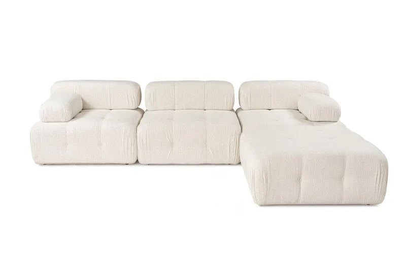 Belgin Bubblig Divansoffa 3-sits 315 cm med utfällbara armstöd och ryggstöd, Ljus / Beige