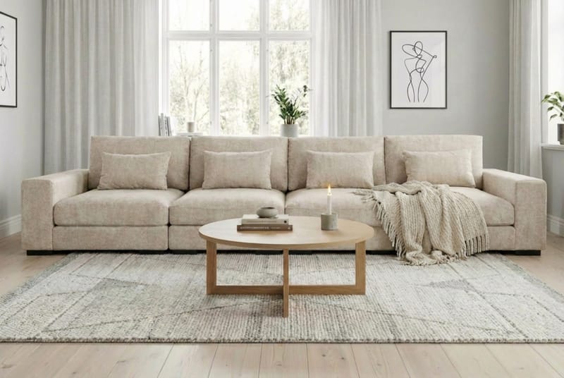 Dubai 4-sits soffa Extra Djup i Chenille - Beige - Products - Möbler - Soffa - Modulsoffa - Komplett modulsoffa