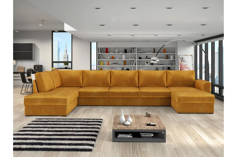 Taberk Soffa med Divan och Schäslong 5-sits - Gul - Products - Möbler - Soffa - Sammetssoffa