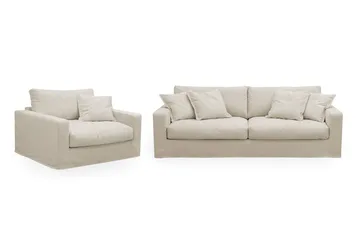 Valencia Extra Djup 3-sits soffa + fåtölj med avtagbar och tvättbar klädsel, Beige