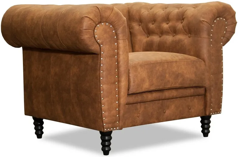Chesterfield fåtölj - Cognac ecoläder