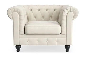Chesterfield Lyx Stor skön djup sammetsfåtölj - Fåtölj till vardagsrum, Beige
